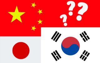 3 Flaggen mit Fragezeichen: Sollte man chinesisch japanisch oder koreanisch lernen?