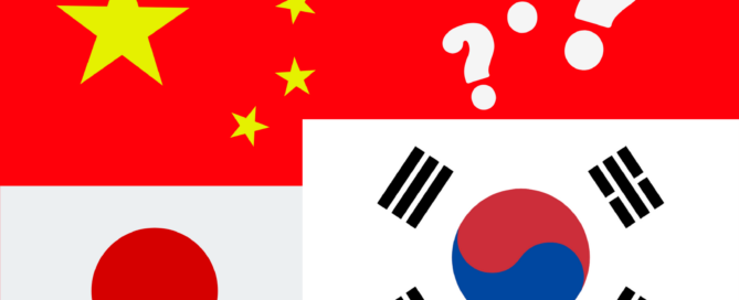 3 Flaggen mit Fragezeichen: Sollte man chinesisch japanisch oder koreanisch lernen?